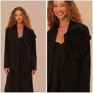 Farm Rio Black Flowered Blazer